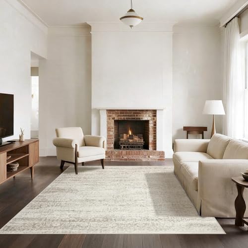 Washable Rugs 5x7 Area Rugs for Living Room,Bedroom,Dining Room Carpet | Ultra Soft Faux Wool,Kids & Pet Friendly,Machine Washable,Non-Slip & Non-Shedding,Large Vintage Low Pile Rug for Home Office - color: Beige-ivory-cream-brown-camel, size: 5' x 7' (Re