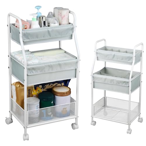 Rolling Utility Cart with Wheels, 3-Tier Diaper Cart, Rolling Nursery Cart & Baby Caddy Organizer for Nursery Essentials, Bedside/Postpartum Cart, Craft & Art Storage, Rolling Book Cart - size: WITHOUT_SIDE_STORAGE