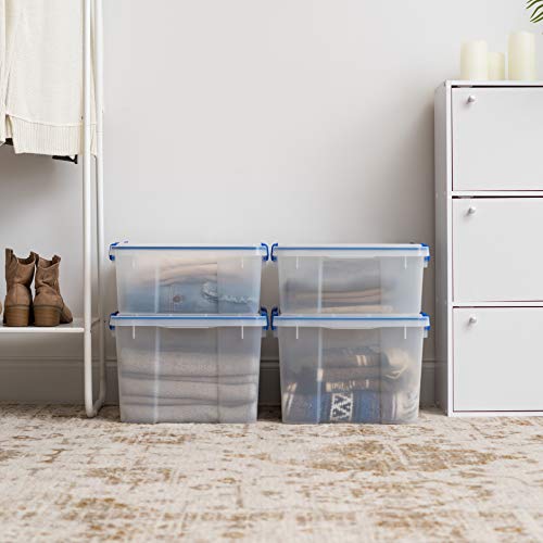 IRIS USA 4-Pack 26.5/44 Combo Qt Storage Bins with Gasket Lids, Clear/Blue | WeatherPro seal helps block dust and moisture Multiple sizes organize every room with confidence - size: 27 & 44 Qt. Combo