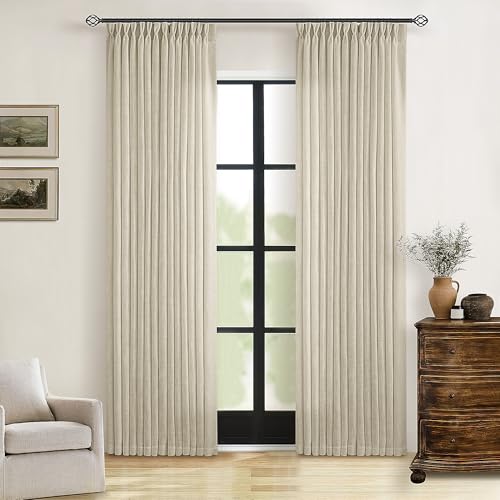 Linen Pinch Pleated Linen Curtains 2 Panels for Living Room Bedroom Memory Training Shaped Semi Sheer Pleat Drapes with Hooks Rings Light Filtering Window Curtain 40x80 - color: Linen, size: 40"W x 80"L (Pack of 2)
