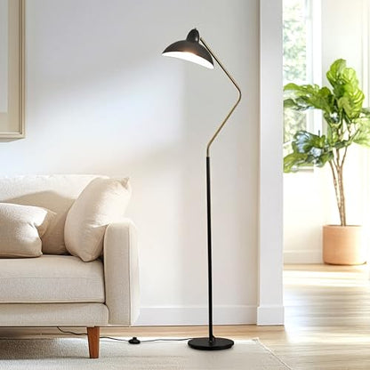 Brightech Swoop 69 in. Classic Black Industrial 1-Light Adjustable LED Floor Lamp with Black Metal Bowl Shade FL-SWP-BLK - color: Black