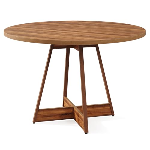 LITTLE TREE 39 Inches Round Dining Table for 2-4, Farmhouse Circle Kitchen Table for Dining Room, Wooden Dinner Table with Heavy Duty Pedestal, Small Bistro Table for Restaurant, Brown