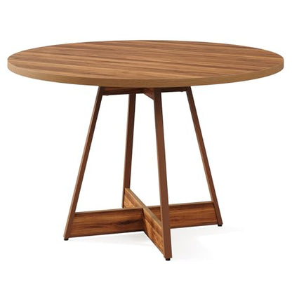 LITTLE TREE 39 Inches Round Dining Table for 2-4, Farmhouse Circle Kitchen Table for Dining Room, Wooden Dinner Table with Heavy Duty Pedestal, Small Bistro Table for Restaurant, Brown
