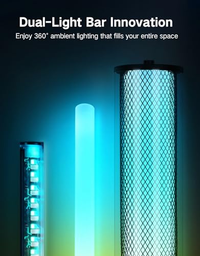 OUTON Bright Smart Floor Lamp with Remote, App & Touch Control, RGB Color Changing Standing Lamp, 2200K-6500K Dimmable, 3 Adjustable Heights, 32 Scenes for Living Room Bedroom Office,Black & Glass - color: Black & Glass Shade