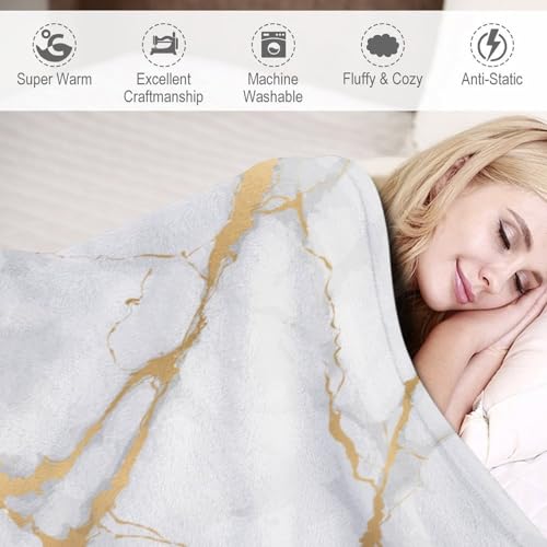 White Marble Throw Blanket Gold Textures Pattern Soft Lightweight Warm Plush Blankets for Sofa Bedroom 60"x80" - color: Marble-8, size: 60"x80"