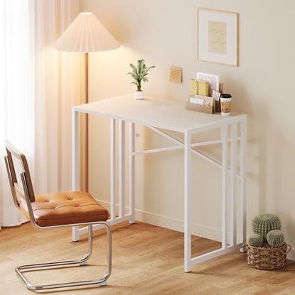 Lutown-Teen 35 inch Small Folding Desk, Natural and White | Writing Gaming Computer Camping Desk for Small Spaces, No Assembly Required Home Office Table - color: Natural and White, size: 35 Inch