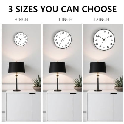 8 Inch Modern Wall Clocks Battery Operated - Silent Non Ticking Quartz Analog Clock with Large Numbers, Easy to Read Digital Wall Clock for Bedroom, Living Room, Kitchen, Office, Gym, Black - color: White Black, size: 8 Inch