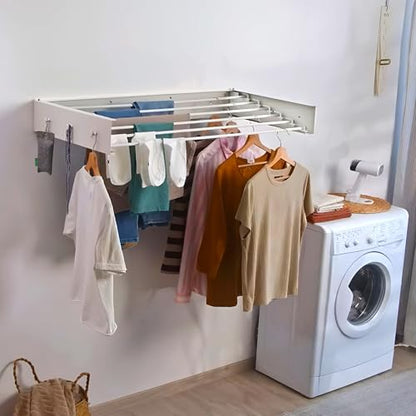 Wall Mounted Drying Racks for Laundry (31.5 Inches Wide) – Retractable Clothes Drying Rack Wall Mounted with Carbon Steel Panel 6 Knobs & 5 Aluminium rods, Wall Drying Rack with Screws (White) - color: White