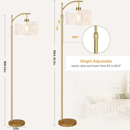 ILLMTW Glass Floor Lamp for Living Room,Bedroom,Gold Dimmable Standing Lamp with Remote,Brass White Tall Lamp Boho Mid Century Modern Floor Lamps Arc Floor Light Lamp Bohemian - size: Floor Lamp-28