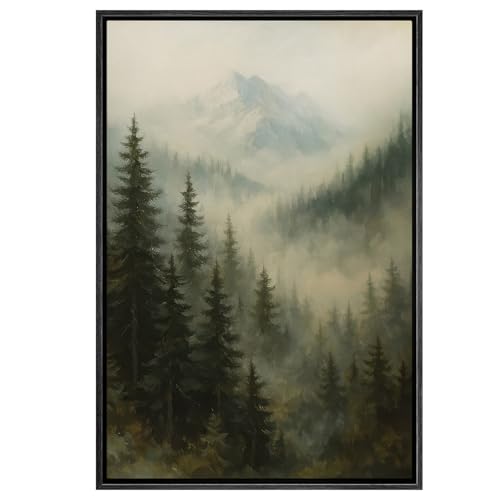 SIGNWIN Framed Canvas Print Wall Art Misty Mountain Forest Landscape Serene Nature Illustrations Modern Art Minimal Relax/Calm Multicolor for Living Room, Bedroom, Office - 16"x24" BLACK - color: B07-2510-EDW11, size: 24"L x 16"W