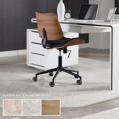 Home Office Chair No Arms with Wheels, Mid Back Walnut Style,Black-2 | Adjustable Height Small Desk Chair, PU Leather Mid Back 360 Swivel Computer Seating, Armless Walnut Office Chair, 300LBS - color: Black, size: MCM Style-2Pack