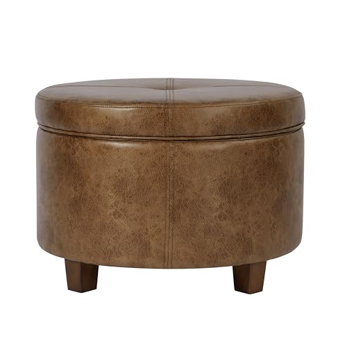 HomePop 24" Large Leatherette Storage Ottoman - Distressed Brown Faux Leather - color: Distressed Brown Faux Leather