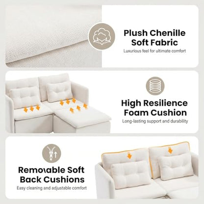 HNY 56.5" Modern Loveseat Sofa, Beige | 2-Seat Button Tufted Love Seat, Deep Seat Chenille Fabric With Pillow, Small Couch for Bedroom, Apartment, Home Furniture - color: Beige, size: 2 Seater-L Shape