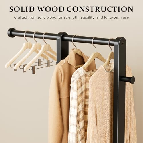 Solid Wood Coat Rack, Freestanding Standing Clothes Rack with Double Hanging Rods for Coats, Jackets, Wooden Coat Tree Garment Rack for Bedroom Entryway Hallway, Space Saving Small Coat Rack - color: Black