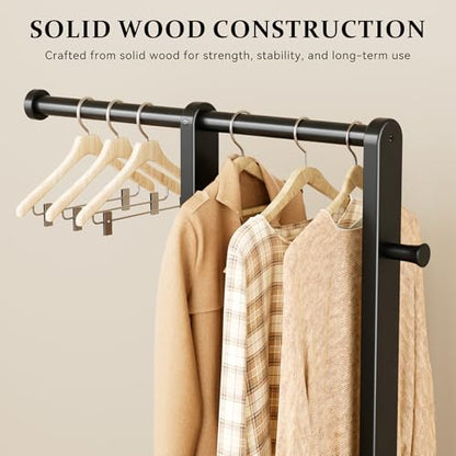 Solid Wood Coat Rack, Freestanding Standing Clothes Rack with Double Hanging Rods for Coats, Jackets, Wooden Coat Tree Garment Rack for Bedroom Entryway Hallway, Space Saving Small Coat Rack - color: Black