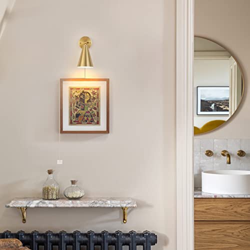 MWZ Gold Wall Sconces Set of Two Plug in,Brass Modern Dimmable Sconces Adjustable Angle Lights with Metal Shade and Dimmer On/Off Rotary Switch, Wall Mounted Light for Bedroom Bedside Stairway - color: Gold-Plug in