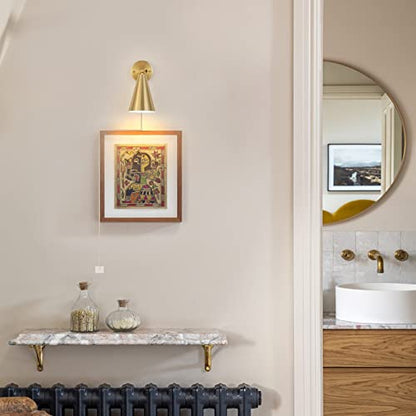 MWZ Gold Wall Sconces Set of Two Plug in,Brass Modern Dimmable Sconces Adjustable Angle Lights with Metal Shade and Dimmer On/Off Rotary Switch, Wall Mounted Light for Bedroom Bedside Stairway - color: Gold-Plug in