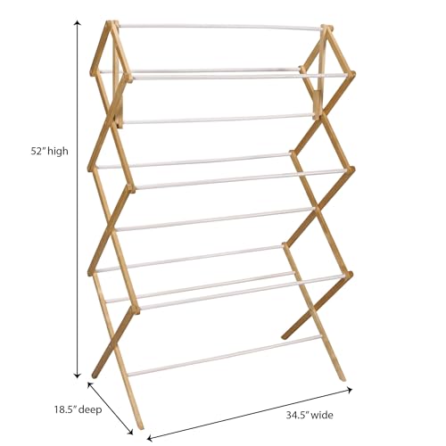 Household Essentials Folding Clothes Drying Rack, Wood Frame with Vinyl Dowels - color: Natural/White