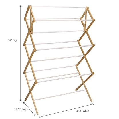 Household Essentials Folding Clothes Drying Rack, Wood Frame with Vinyl Dowels - color: Natural/White