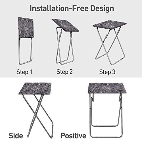 Folding TV Tray Table,TV Dinner Table with Sturdy MDF Top,Eating Trays for Living Room with No Assembly Required, 2PCS (Black Marble) - color: Black Marble, size: 2pcs