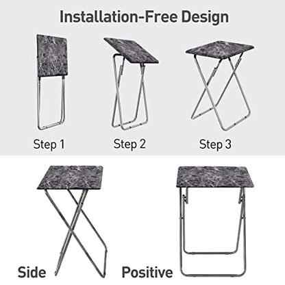 Folding TV Tray Table,TV Dinner Table with Sturdy MDF Top,Eating Trays for Living Room with No Assembly Required, 2PCS (Black Marble) - color: Black Marble, size: 2pcs