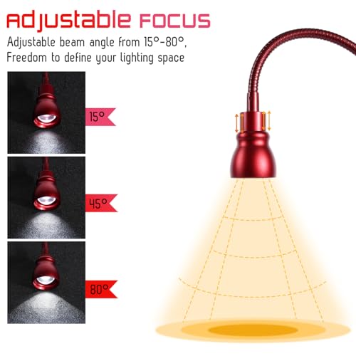 Zoomable Clip on Light, Clamp Reading Light for Dorm Bed Headboard, Dimmable Spotlight with 3 Color Temperature Options, 10 Dimmable Brightness Levels, Adjustable Beam Angle (Red) - color: Red