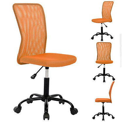 Home Office Desk Chair Swivel Mesh Task Chair Armless Ergonomic Computer Chair with Lumbar Support Mid Back Rolling Chairs Stool No Armrest Height Adjustable, Orange - color: Orange