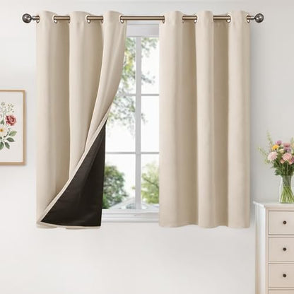 YoungsTex 100% Blackout Curtains 40 Inches Long, Thermal Insulated Black Out Drapes with Grommet Heavy Layer for Living Room Window, Champagne, 42 X 40 Inch, 2 Panels - color: Champagne, size: 42"W x 40"L (Pack of 2)