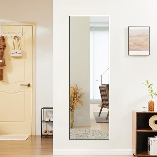Sweetcrispy 59"x16" Full Length Mirror, Standing Full Body Mirror, Black | Aluminum Alloy Thin Frame, Floor or Standing, Suitable for Bedroom, Living Room, Cloakroom - color: Black-rectangle, size: 59"L x 16"W