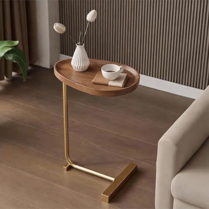 Small Side End Table New C Table Narrow Round Bed Sofa Couch Coffee Dinner Table for Snack Drink TV Tray, Slim Gold Rustic End Table Modern Simplicity, Metal and Wood - 24 Inch (Wood) - color: Wood Color