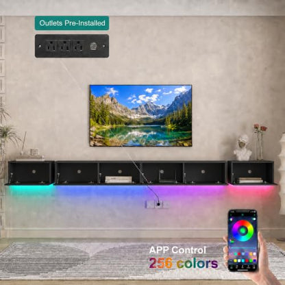 Floating TV Stand Wall Mounted 110 in Media Console Cabinet, Black - color: Black-e