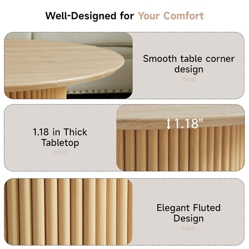 31.5" Round Coffee Table, Modern Fluted Accent Center Table with Metal Frame, Wooden Circle Coffee Tables for Living Room Small Space or Office (Natural) - color: Natural 31.5" Round