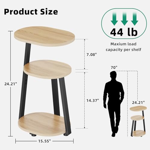 Kalrin Side Table, Small End Table with Metal Frame, 3-Tier Bedside Tables, Round Side Tables for Living Room Bedroom Couch Bathroom, Oval, Modern Oak - color: Modern Oak