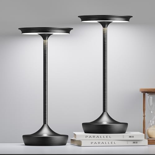 LED Rechargeable Cordless Outdoor 6000mAh Battery Table Lamp 2-Pack Black | Portable Waterproof 3 Color Stepless Dimmable Lights Memory Function for Patio Restaurant Bar Dining Room - color: 2Pack Black