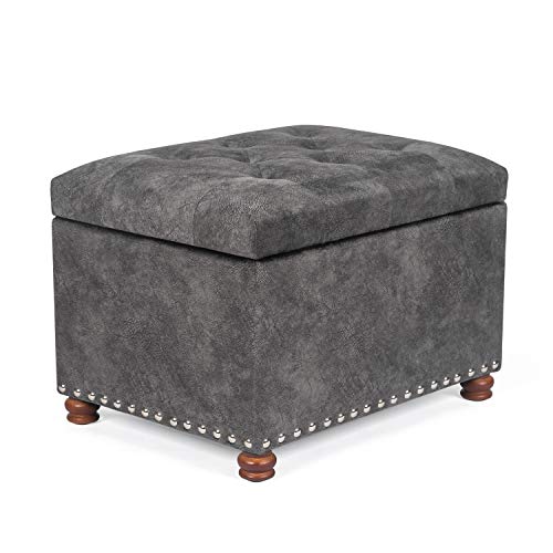 Ottoman with Storage,24" Fabric Ottoman Foot Rest with Hinged Lid Small Rectangle Upholstered Tufted Foot Stools Ottomans for Bedroom Living Room Entryway,Grey - color: Grey