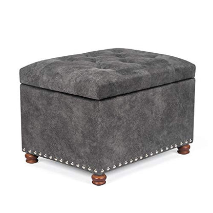 Ottoman with Storage,24" Fabric Ottoman Foot Rest with Hinged Lid Small Rectangle Upholstered Tufted Foot Stools Ottomans for Bedroom Living Room Entryway,Grey - color: Grey