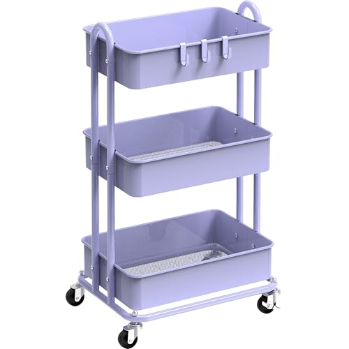 Simple Houseware 3-Tier Heavy Duty Metal Utility Rolling Cart, Purple - color: Purple