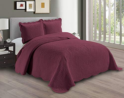 Linen Plus Embossed Coverlet Bedspread Set Oversized Solid Burgundy Full/Queen Bed Cover Bedding New # Dana - color: Burgundy, size: Full/Queen
