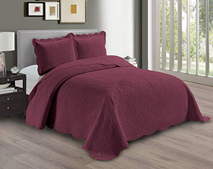 Linen Plus Embossed Coverlet Bedspread Set Oversized Solid Burgundy Full/Queen Bed Cover Bedding New # Dana - color: Burgundy, size: Full/Queen
