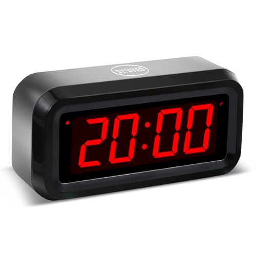 Digital Alarm Clock Battery Operated with LED Display for Bedrooms, Long Battery Life for 12 Months, 3 Brightness Adjustable, 12/24 Hour, Snooze, Black Case with Red Digits - color: Black-red