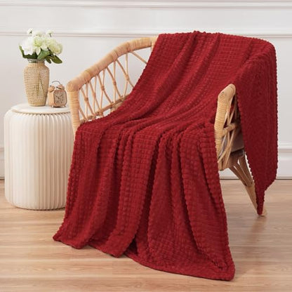 Puncuntex Fleece Throw Blanket Red 50"×60" with Square Grid Design | Super Soft Plush Cozy Flannel Throw Blanket Luxury for Couch Sofa Chair - color: Red, size: 50"×60"