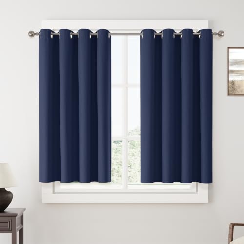 ChrisDowa Navy Blue Blackout Curtains 45 Inches Long 2 Panels for Bedroom | Room Darkening,Light Blocking,Thermal Insulated,Faux Linen,Farmhouse,Grommet,Window Treatment,Drapes,Living Room,52x45 - color: Navy Blue, size: 52"W x 45"L (Pack of 2)