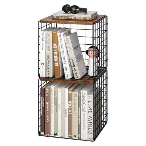 Dmevkic 2 Cube DIY Stackable Small Bookcase,Bookshelf for Small Spaces,Cube Storage Organizer for Living Room, Bedroom, Home Office,12.2" x 12.2" x 12.2"