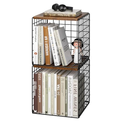 Dmevkic 2 Cube DIY Stackable Small Bookcase,Bookshelf for Small Spaces,Cube Storage Organizer for Living Room, Bedroom, Home Office,12.2" x 12.2" x 12.2"