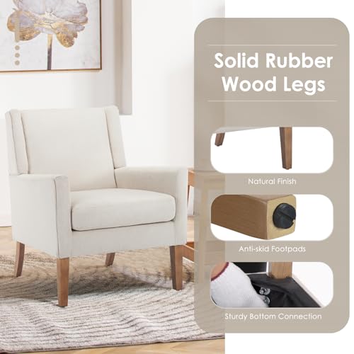 COLAMY Modern Wingback Living Room Chair Set of 2, Upholstered Fabric Accent Armchair, Single Sofa Chair with Lounge Seat and Wood Legs for Bedroom/Office/Reading Spaces, Beige - color: Beige, size: Set of 2