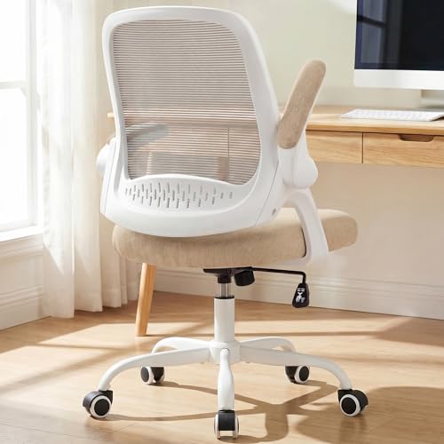 NEO CHAIR Office Computer Chair Ergonomic Mesh Back Flip-Up Arms, Beige | Lumbar Support, Smooth-Rolling Casters, Height Adjustable Seat, Comfortable Seating for Office, Study and Computer Work - color: Beige