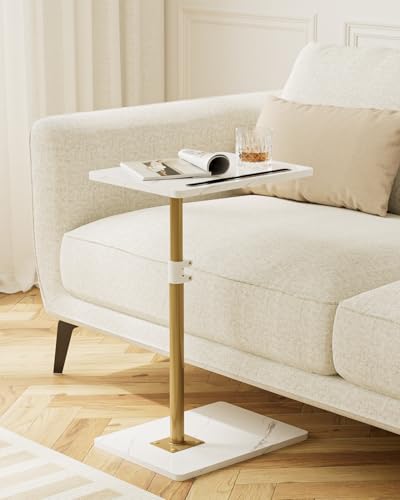 Masupu Sofa Arm Tray Table - 360° Swivel Height Adjustable End Table, Small Snack Side Table for Couch, C Shaped Table for Bed, Chair or TV Tray Table(Marble White and Gold) - color: Marble White