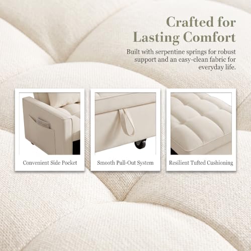 Sleeper Chair with Pull Out Bed, 3 In1 Convertible Couch Bed, White | Adjustable Backrest,Soft Cushioning,Handy Side Pocket - color: D-white-g5