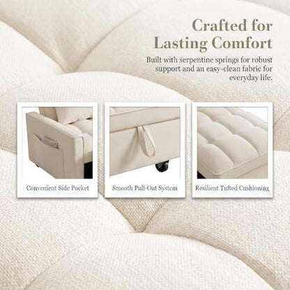 Sleeper Chair with Pull Out Bed, 3 In1 Convertible Couch Bed, White | Adjustable Backrest,Soft Cushioning,Handy Side Pocket - color: D-white-g5