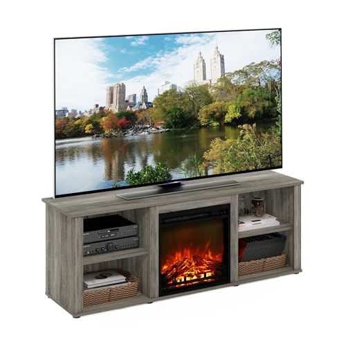 Furinno Classic 60 Inch TV Stand with Fireplace, French Oak Grey - color: French Oak Grey, size: 60-Inch